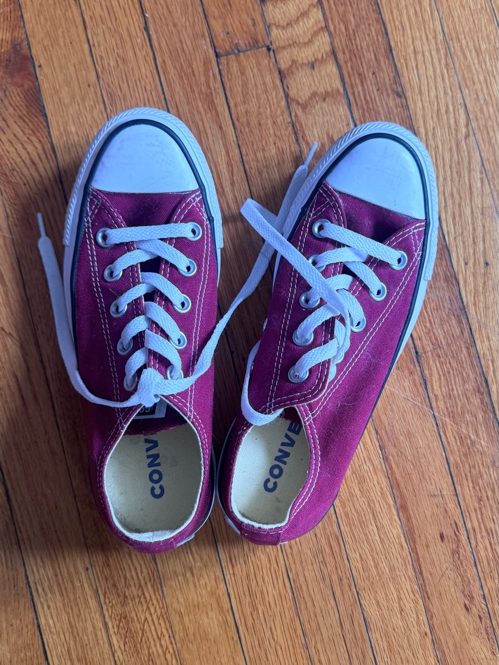Converse Low Top Canvas Sneakers - Burgundy and White - Size 6